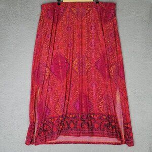 Catherines Maxi Skirt Women's 3X Pink Pull On Slinky Summer Casual Side Slits